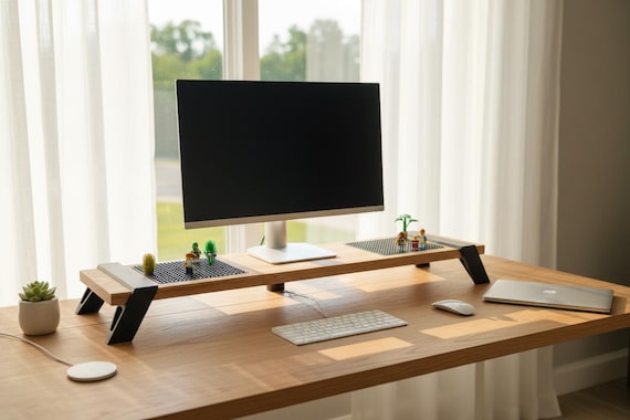 Wood Monitor Stand with Brick Display Pads